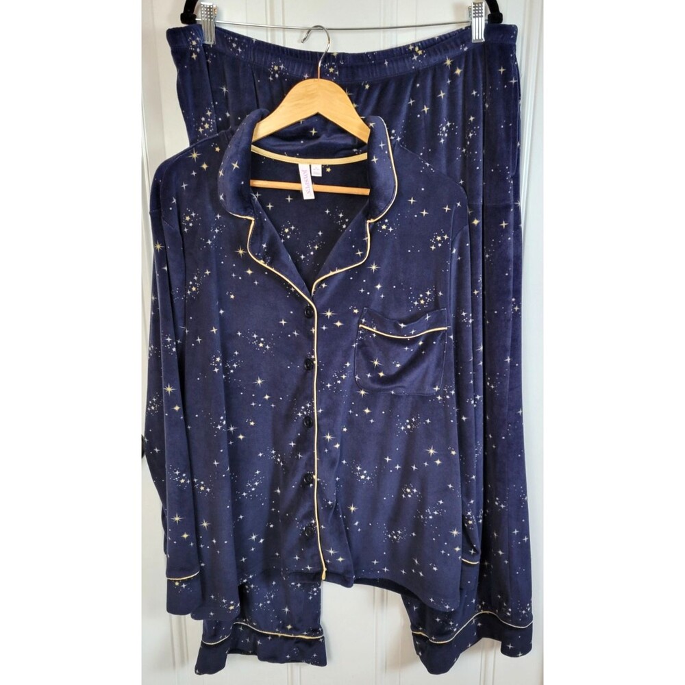 Joyspun Plus Size Velour Pajama Set Size 2X Star Print Celestial